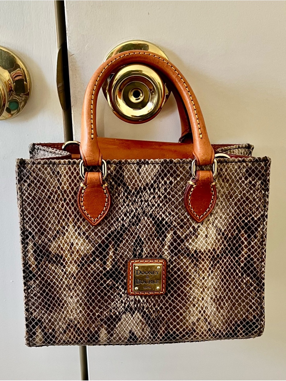 Dooney & Bourke Mini Brown Snake-Print Satchel with British Brown Leather Handle